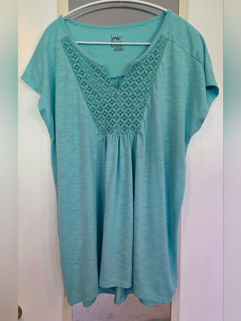 Just My Size Aqua Crochet Yoke Tunic Top Women's Plus Size 2x